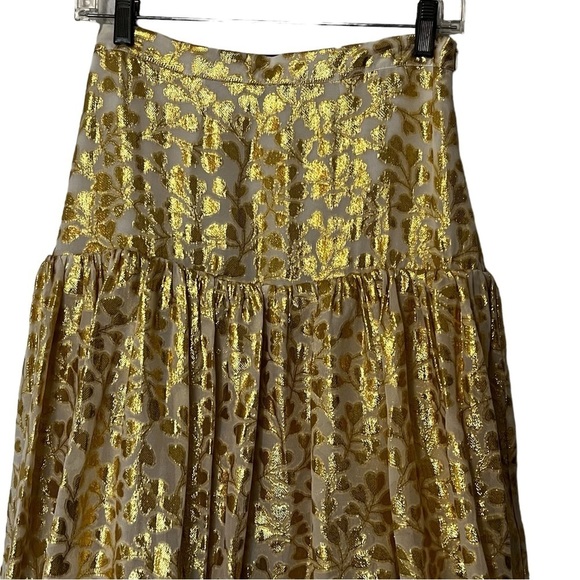 PALOMA BLUE Eden Layered Tiered Ruffled Metallic Fil Coupé Silk blend Skirt Gold - Picture 6 of 15